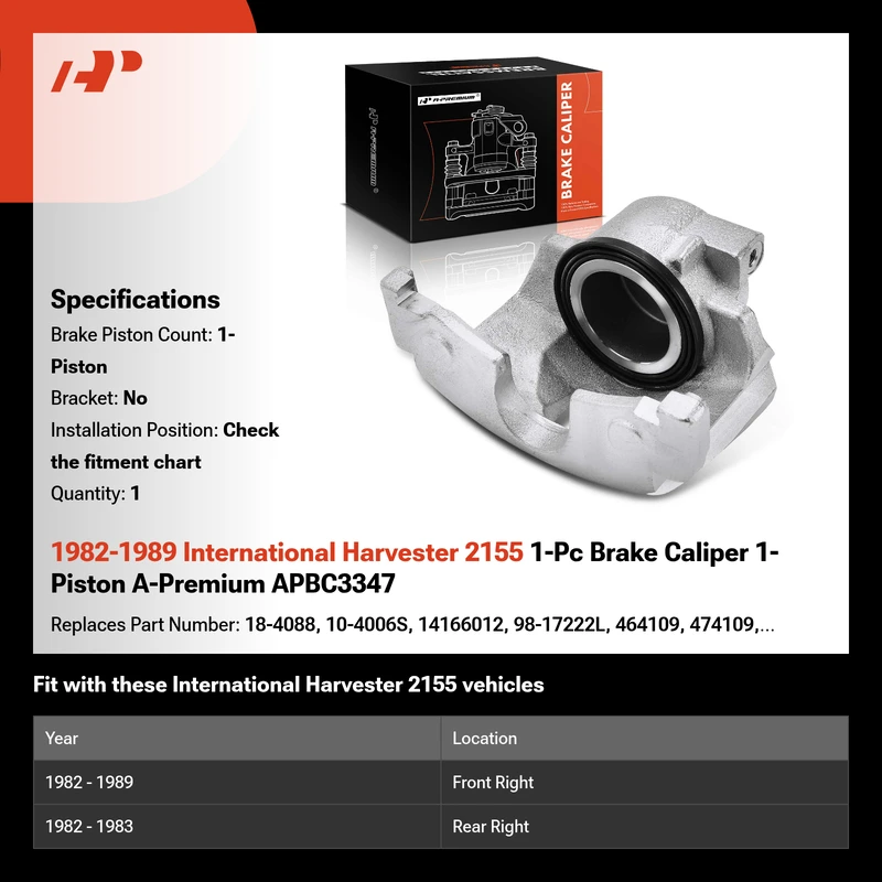 1982-1989 International Harvester 2155 1-Pc Brake Caliper 1-Piston A-Premium APBC3347