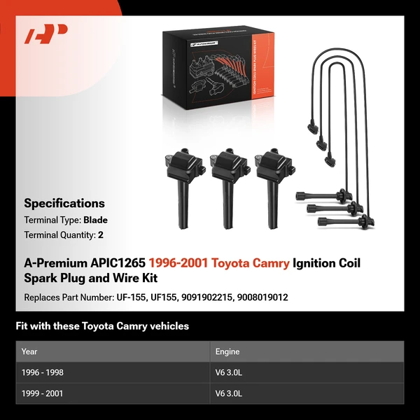 A-Premium APIC1265 1996-2001 Toyota Camry Ignition Coil Spark Plug and Wire Kit