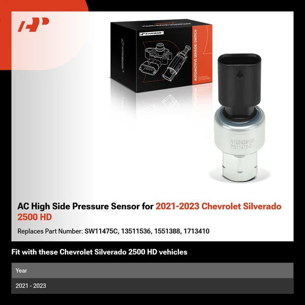 AC High Side Pressure Sensor for 2021-2023 Chevrolet Silverado 2500 HD