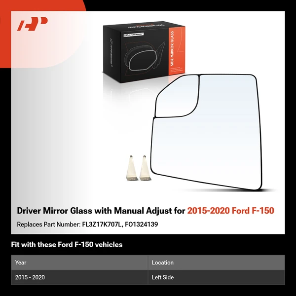 Driver Mirror Glass with Manual Adjust for 2015-2020 Ford F-150