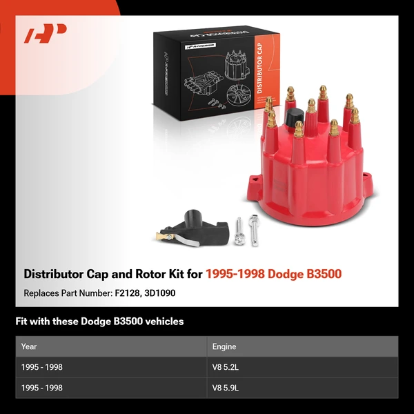 Distributor Cap and Rotor Kit for 1995-1998 Dodge B3500