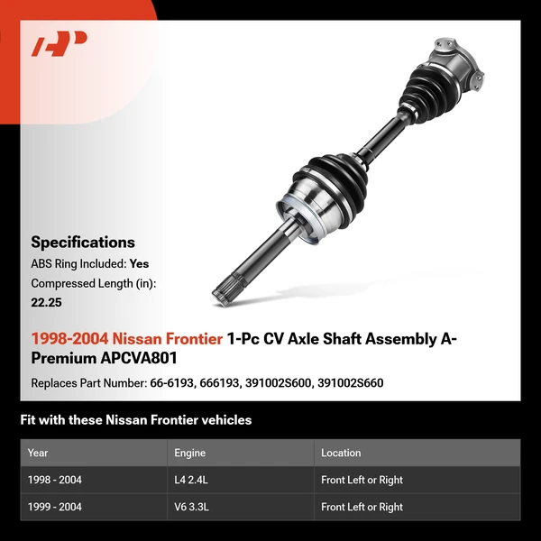 1998-2004 Nissan Frontier 1-Pc CV Axle Shaft Assembly A-Premium APCVA801