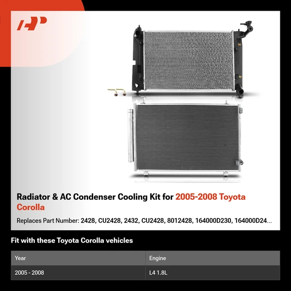 Radiator & AC Condenser Cooling Kit for 2005-2008 Toyota Corolla
