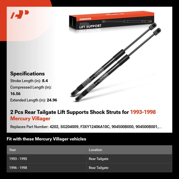 2 Pcs Rear Tailgate Lift Supports Shock Struts for 1993-1998 Mercury Villager