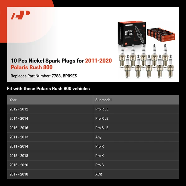 10 Pcs Nickel Spark Plugs for 2011-2020 Polaris Rush 800