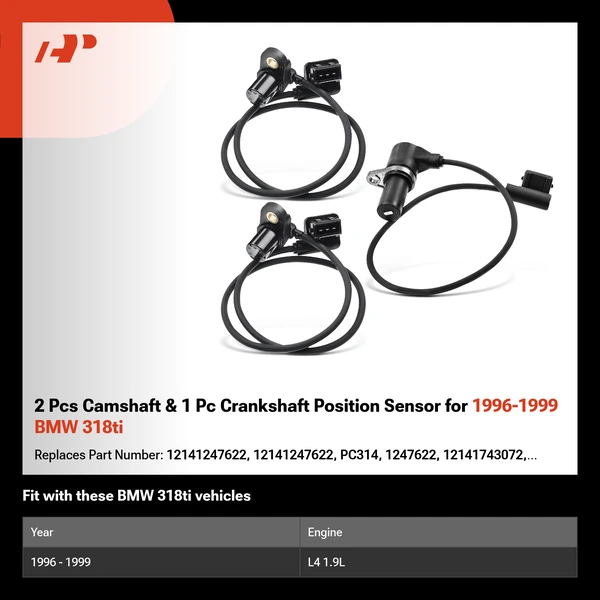 2 Pcs Camshaft & 1 Pc Crankshaft Position Sensor for 1996-1999 BMW 318ti