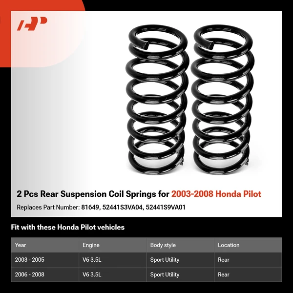 2 Pcs Rear Suspension Coil Springs for 2003-2008 Honda Pilot