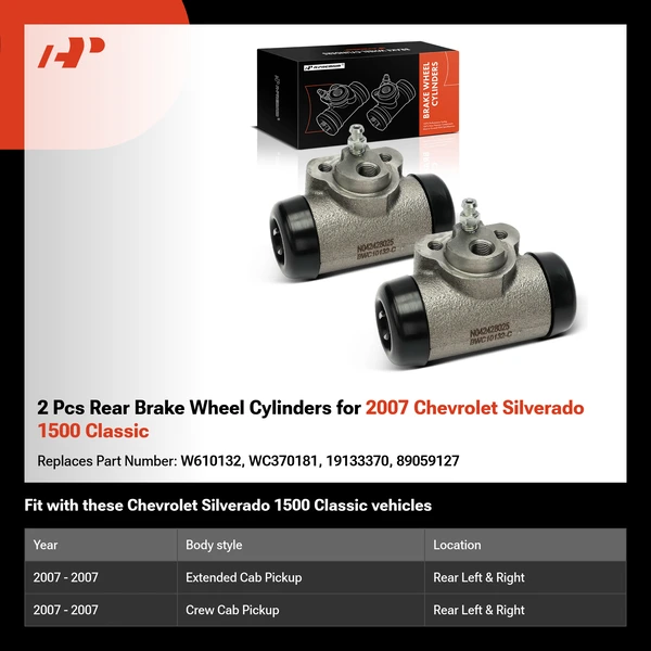 2 Pcs Rear Brake Wheel Cylinders for 2007 Chevrolet Silverado 1500 Classic