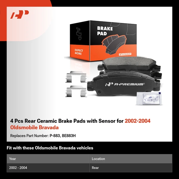 4 Pcs Rear Ceramic Brake Pads with Sensor for 2002-2004 Oldsmobile Bravada