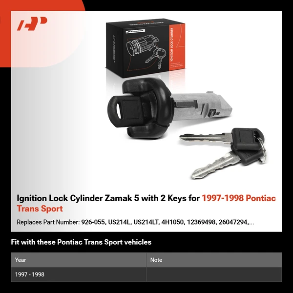 Ignition Lock Cylinder Zamak 5 with 2 Keys for 1997-1998 Pontiac Trans Sport