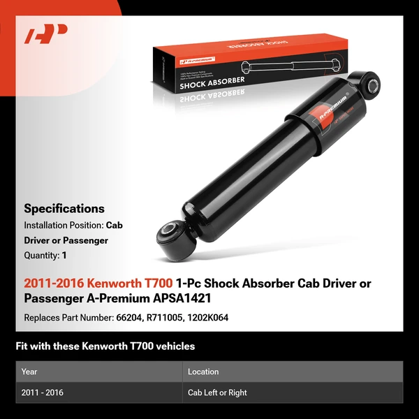 2011-2016 Kenworth T700 1-Pc Shock Absorber Cab Driver or Passenger A-Premium APSA1421