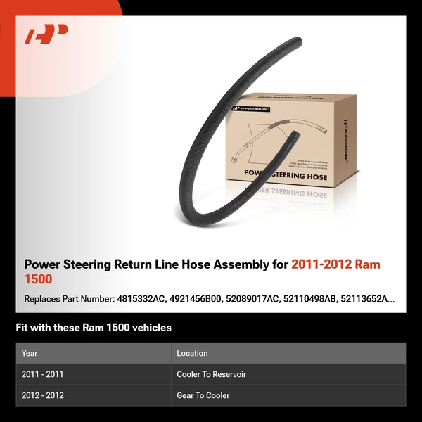 Power Steering Return Line Hose Assembly for 2011-2012 Ram 1500