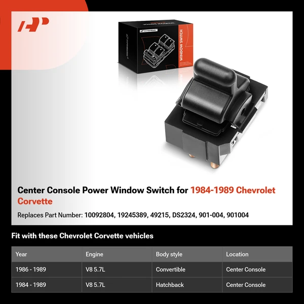 Center Console Power Window Switch for 1984-1989 Chevrolet Corvette