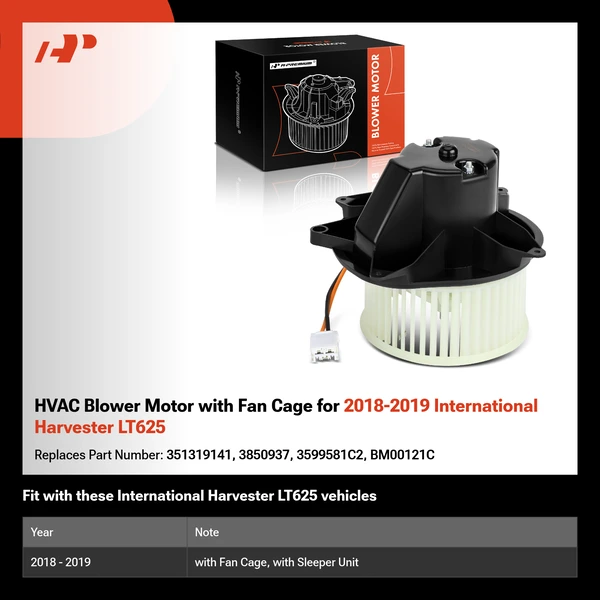 HVAC Blower Motor with Fan Cage for 2018-2019 International Harvester LT625
