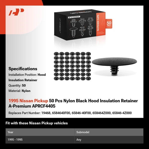 1995 Nissan Pickup 50 Pcs Nylon Black Hood Insulation Retainer A-Premium APRCF4405