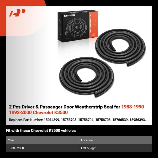 2 Pcs Driver & Passenger Door Weatherstrip Seal for 1988-1990 1992-2000 Chevrolet K3500