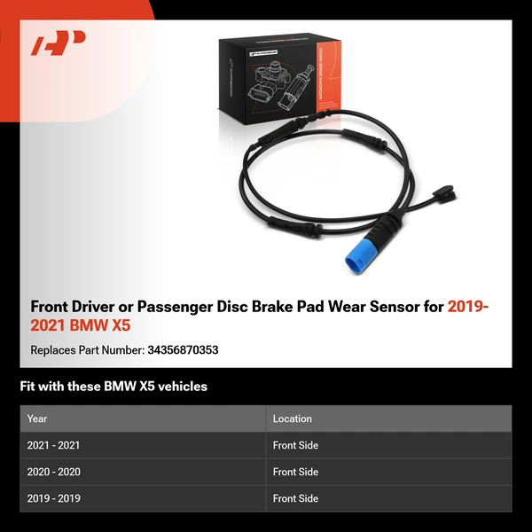 Front Driver or Passenger Disc Brake Pad Wear Sensor for 2019-2021 BMW X5