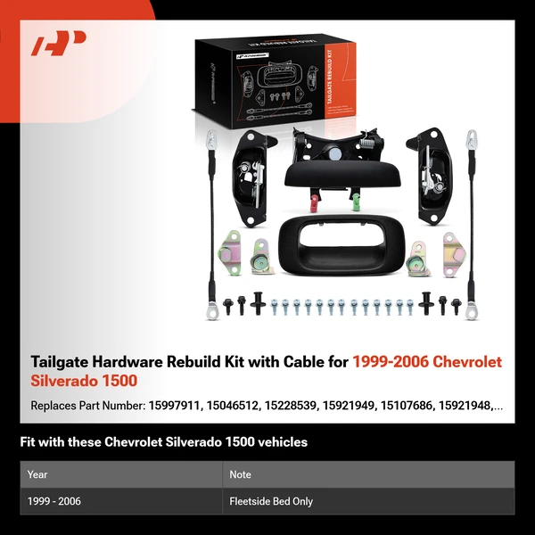 Tailgate Hardware Rebuild Kit with Cable for 1999-2006 Chevrolet Silverado 1500