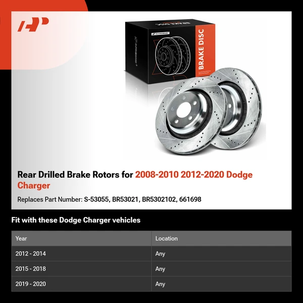 Rear Drilled Brake Rotors for 2008-2010 2012-2020 Dodge Charger