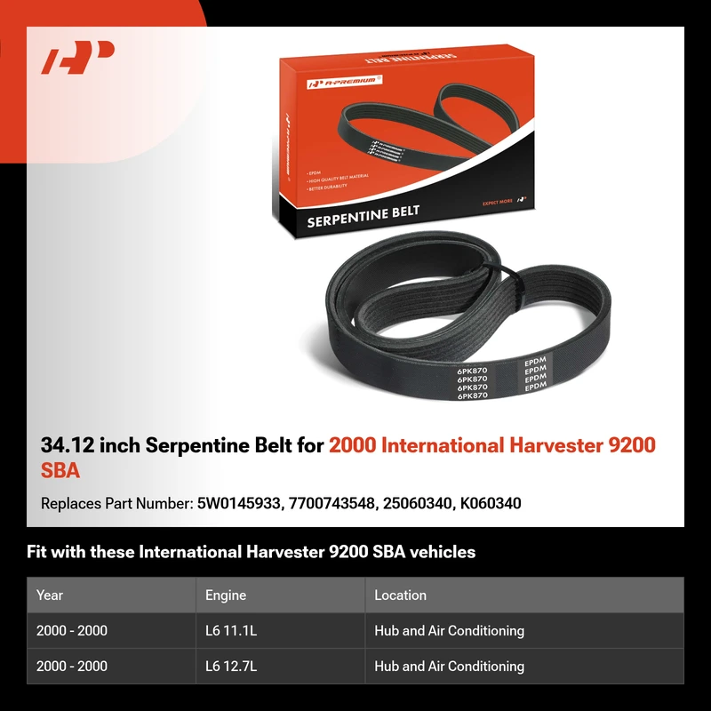 34.12 inch Serpentine Belt for 2000 International Harvester 9200 SBA