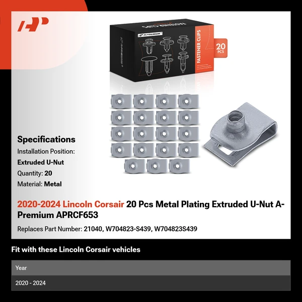 2020-2024 Lincoln Corsair 20 Pcs Metal Plating Extruded U-Nut A-Premium APRCF653