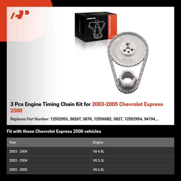 3 Pcs Engine Timing Chain Kit for 2003-2005 Chevrolet Express 2500