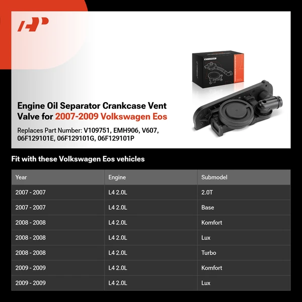 Engine Oil Separator Crankcase Vent Valve for 2007-2009 Volkswagen Eos