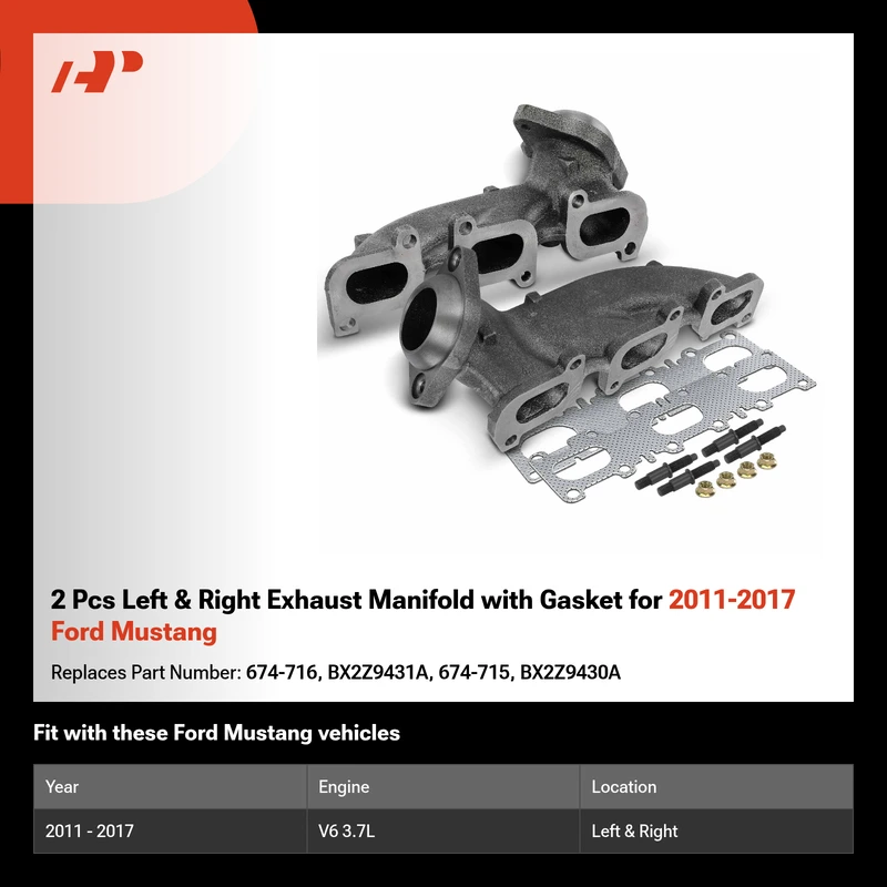 2 Pcs Left & Right Exhaust Manifold with Gasket for 2011-2017 Ford Mustang