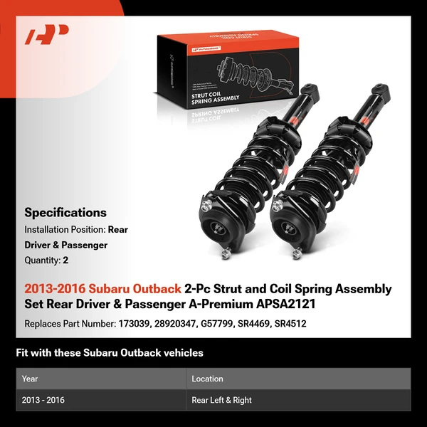 2013-2016 Subaru Outback 2-Pc Strut and Coil Spring Assembly Set Rear Driver & Passenger A-Premium APSA2121
