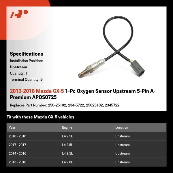 2013-2018 Mazda CX-5 1-Pc Oxygen Sensor Upstream 5-Pin A-Premium APOS0725