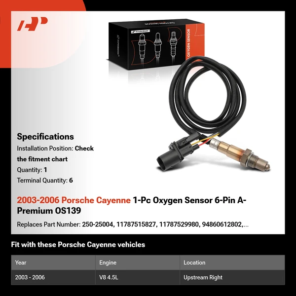 2003-2006 Porsche Cayenne 1-Pc Oxygen Sensor 6-Pin A-Premium OS139