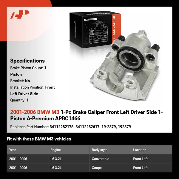 2001-2006 BMW M3 1-Pc Brake Caliper Front Left Driver Side 1-Piston A-Premium APBC1466