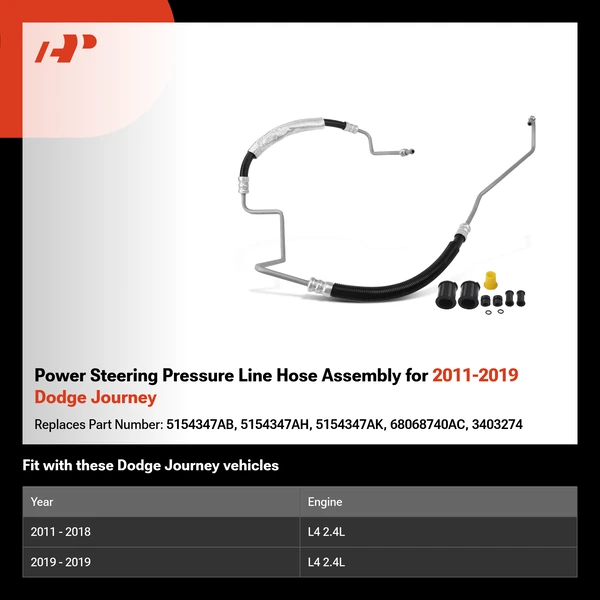 Power Steering Pressure Line Hose Assembly for 2011-2019 Dodge Journey