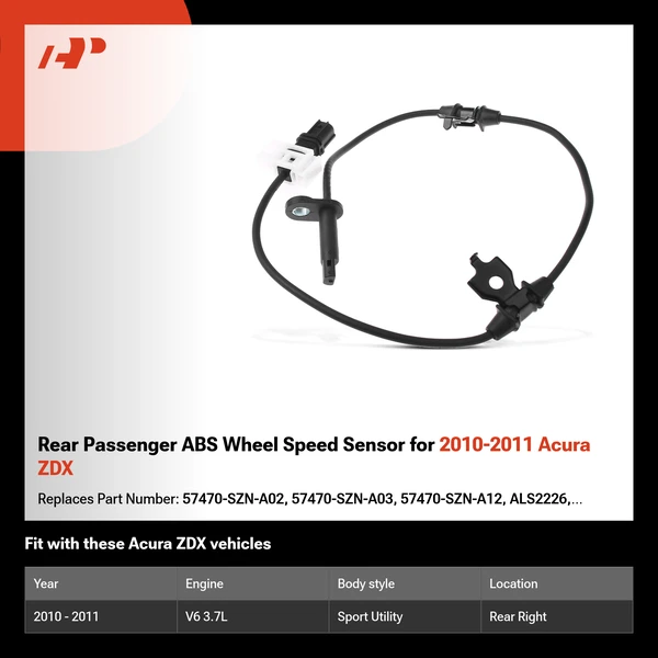 Rear Passenger ABS Wheel Speed Sensor for 2010-2011 Acura ZDX