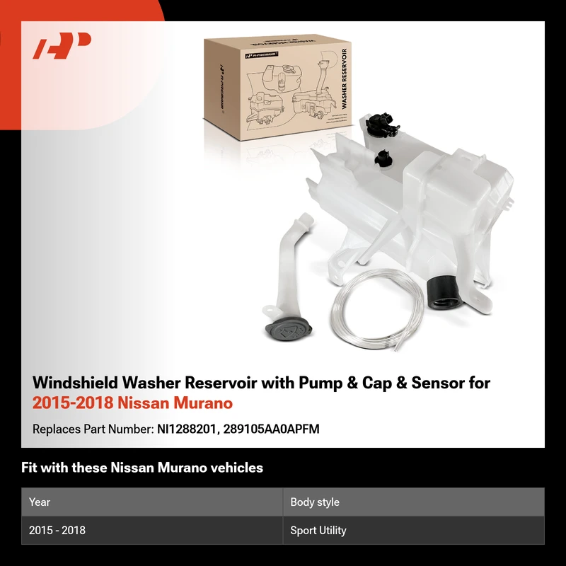 Windshield Washer Reservoir with Pump & Cap & Sensor for 2015-2018 Nissan Murano