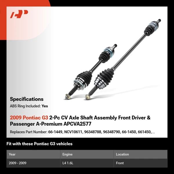 2009 Pontiac G3 2-Pc CV Axle Shaft Assembly Front Driver & Passenger A-Premium APCVA2577