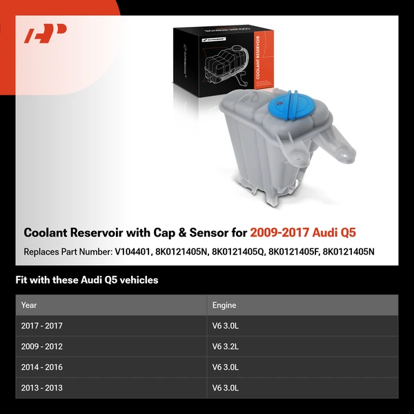 Coolant Reservoir with Cap & Sensor for 2009-2017 Audi Q5