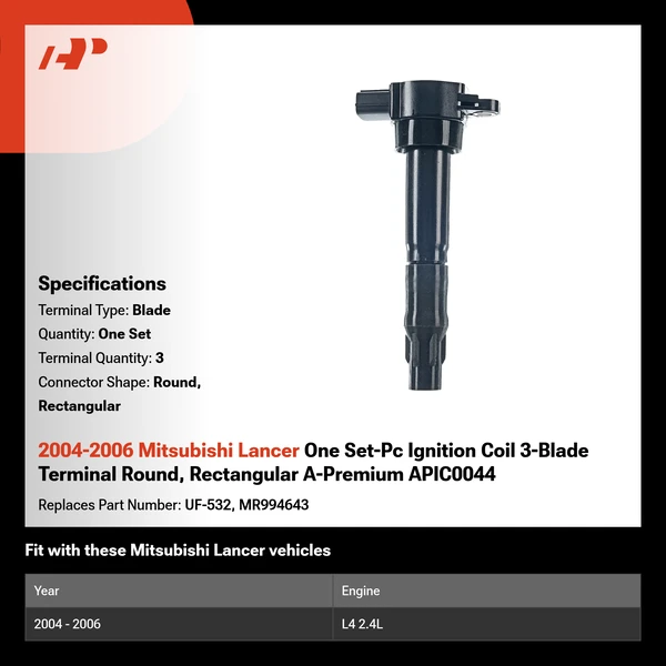 2004-2006 Mitsubishi Lancer One Set-Pc Ignition Coil 3-Blade Terminal Round, Rectangular A-Premium APIC0044