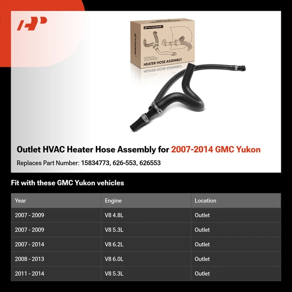 Outlet HVAC Heater Hose Assembly for 2007-2014 GMC Yukon