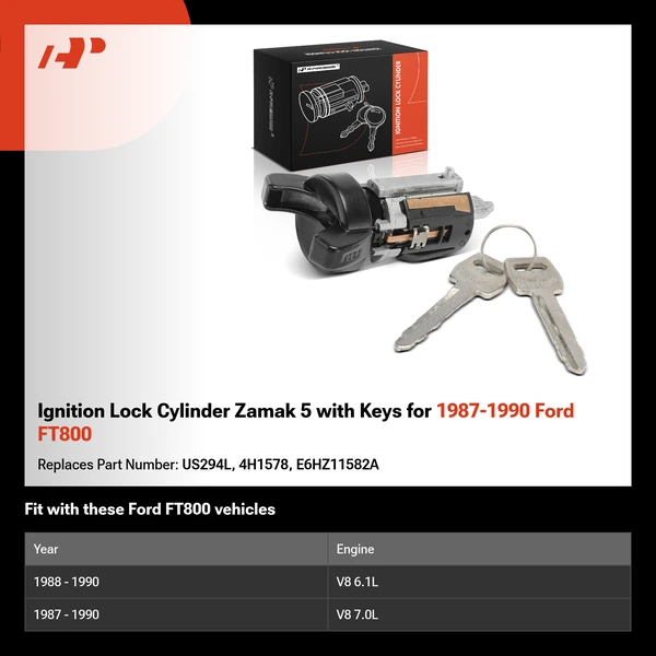 Ignition Lock Cylinder Zamak 5 with Keys for 1987-1990 Ford FT800