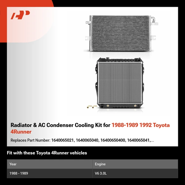 Radiator & AC Condenser Cooling Kit for 1988-1989 1992 Toyota 4Runner