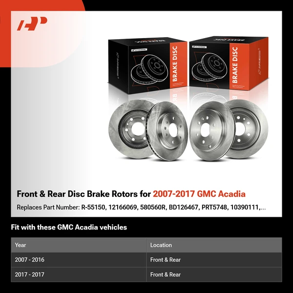 Front & Rear Disc Brake Rotors for 2007-2017 GMC Acadia