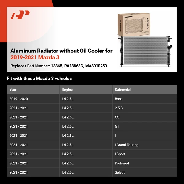 Aluminum Radiator without Oil Cooler for 2019-2021 Mazda 3