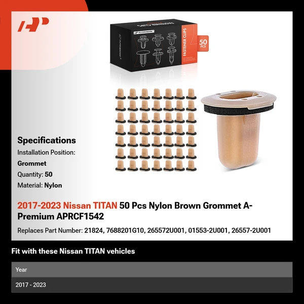 2017-2023 Nissan TITAN 50 Pcs Nylon Brown Grommet A-Premium APRCF1542