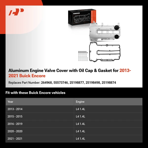 Aluminum Engine Valve Cover with Oil Cap & Gasket for 2013-2021 Buick Encore