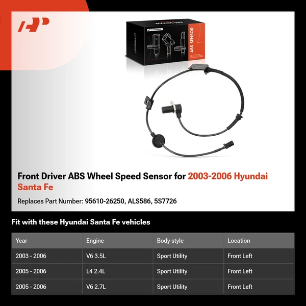 Front Driver ABS Wheel Speed Sensor for 2003-2006 Hyundai Santa Fe