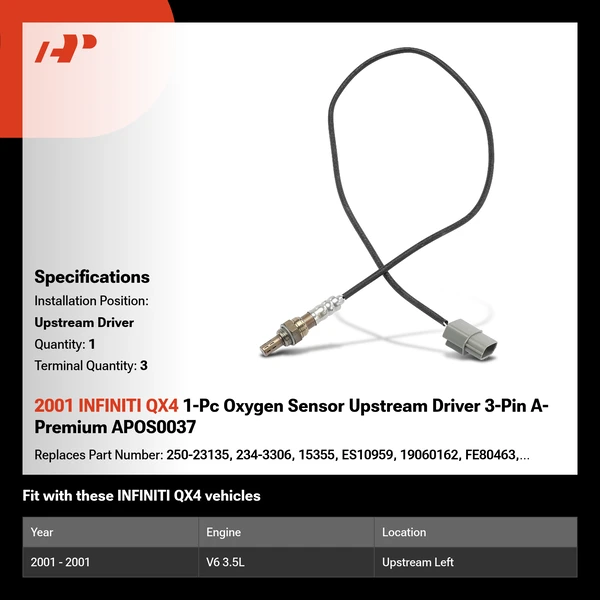 2001 INFINITI QX4 1-Pc Oxygen Sensor Upstream Driver 3-Pin A-Premium APOS0037