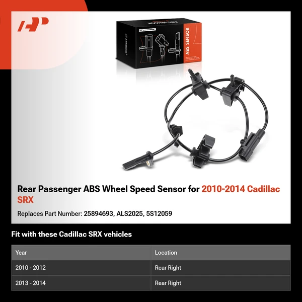 Rear Passenger ABS Wheel Speed Sensor for 2010-2014 Cadillac SRX