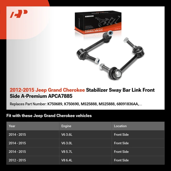 2012-2015 Jeep Grand Cherokee Stabilizer Sway Bar Link Front Side A-Premium APCA7885