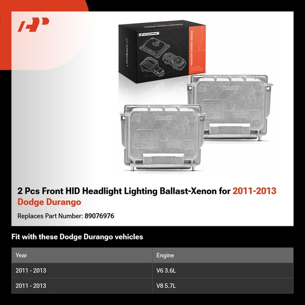 2 Pcs Front HID Headlight Lighting Ballast-Xenon for 2011-2013 Dodge Durango